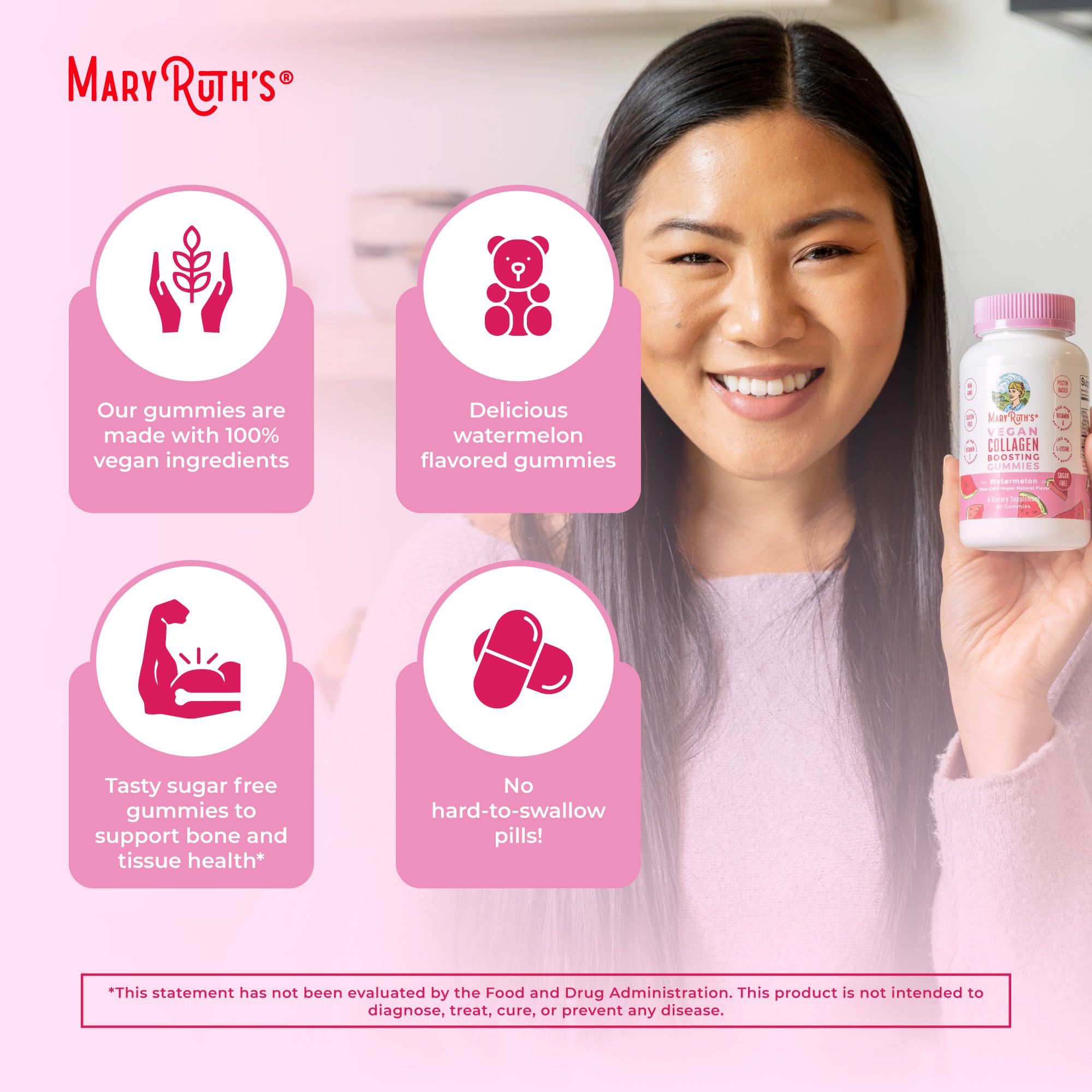 MARYRUTH'S label close-up showing Clean Label and GMP certifications