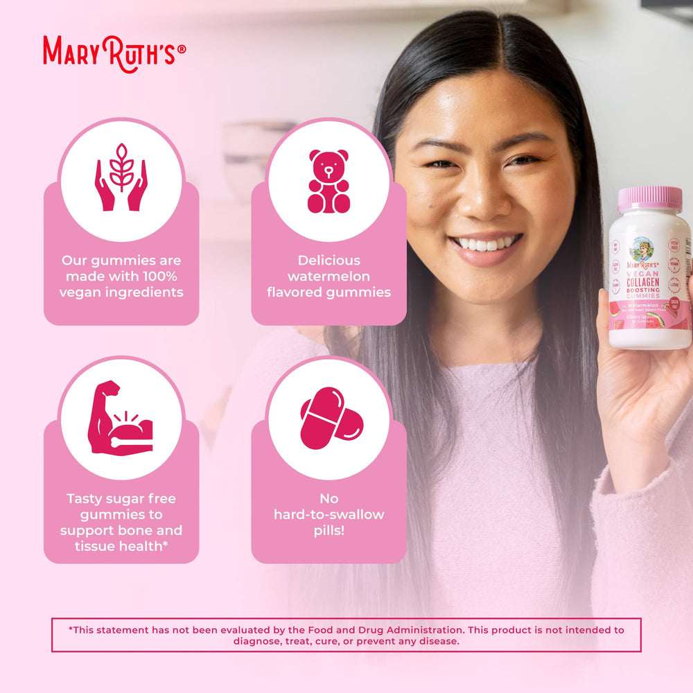 MARYRUTH'S label close-up showing Clean Label and GMP certifications