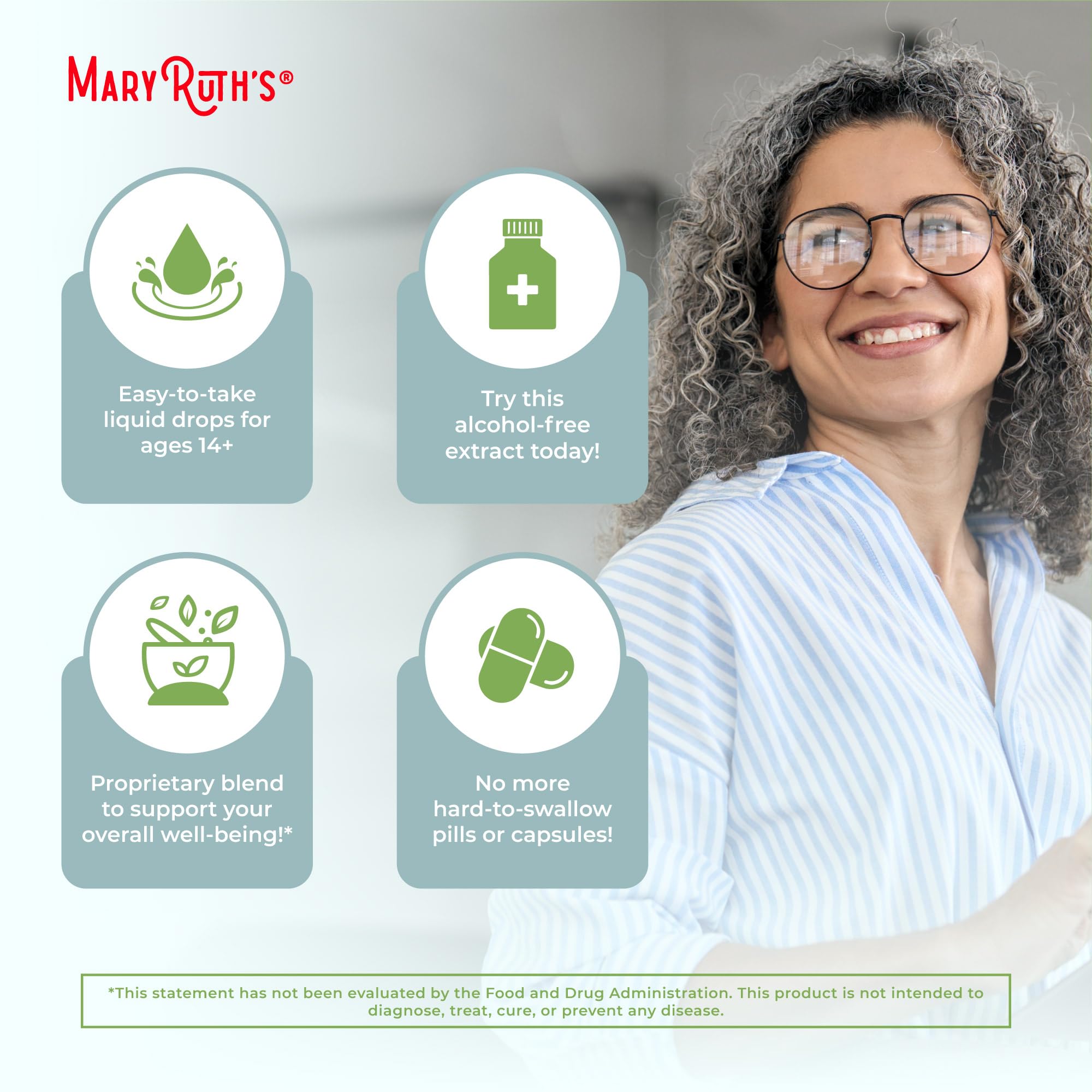 MARYRUTH'S gotas mezcladas en vaso evidencia uso diario sencillo