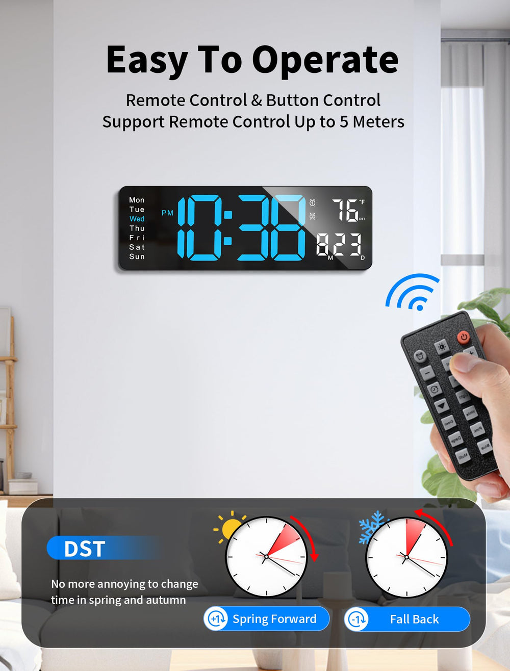 MASHI reloj instalado en salón mejora la decoración y utilidad