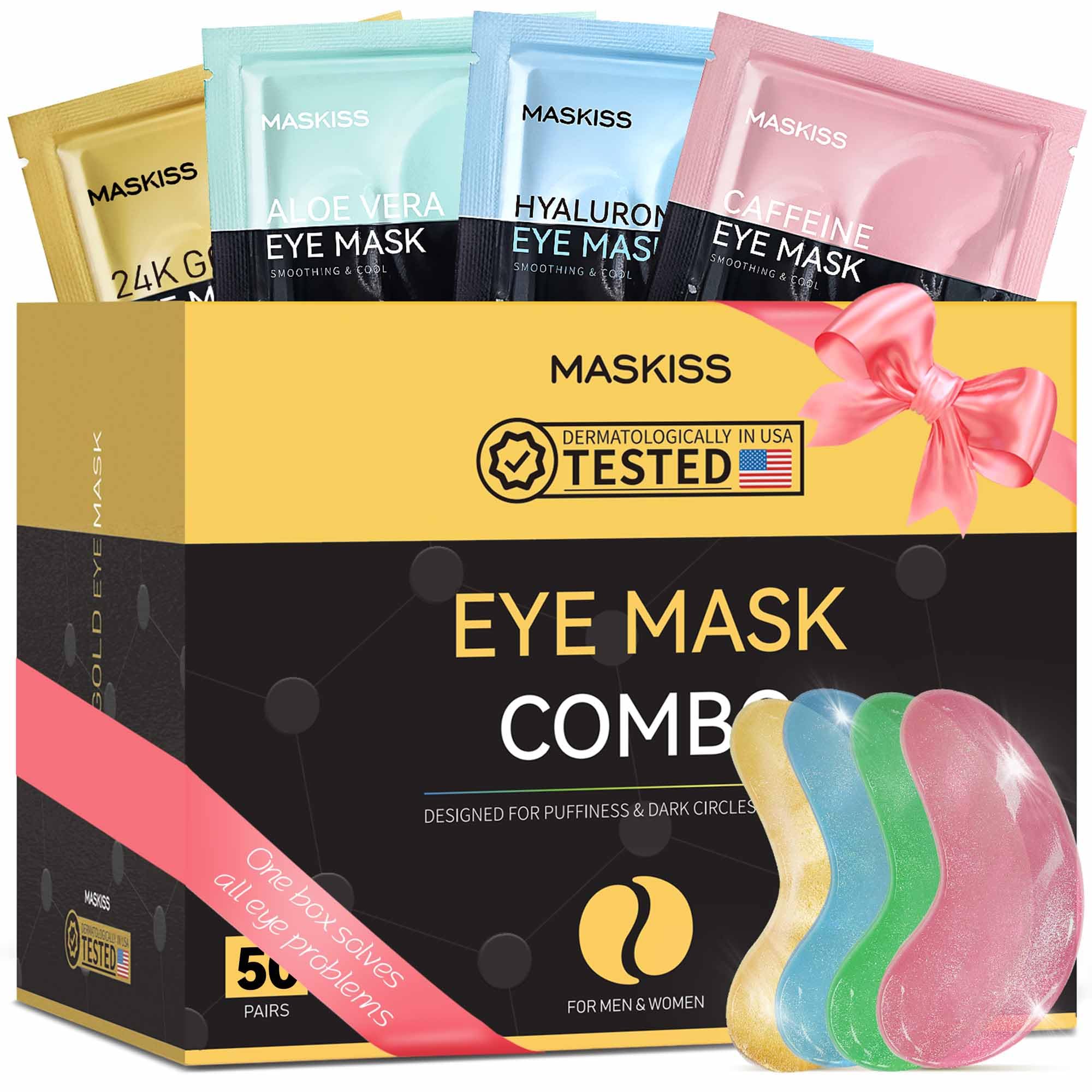 Maskiss vista frontal del paquete con 50 pares y colores variados, aporta comodidad
