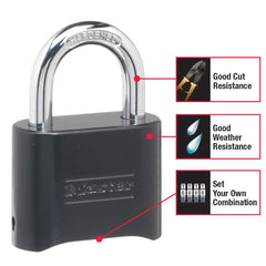 Master Lock primer plano del cuerpo sólido que resiste intemperie y golpes