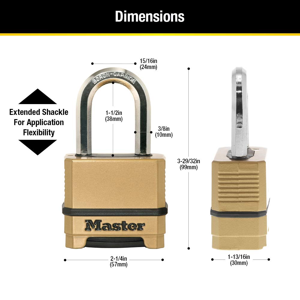 Master Lock comparación de tamaño con una regla para escala