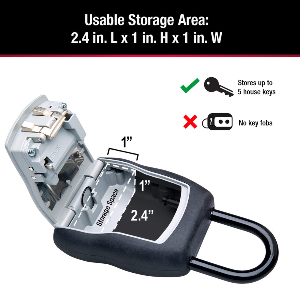 Master Lock close-up of dials and instruction label enabling easy code setup
