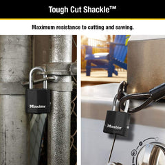 Master Lock hardened octagonal shackle detail for cutting resistance
