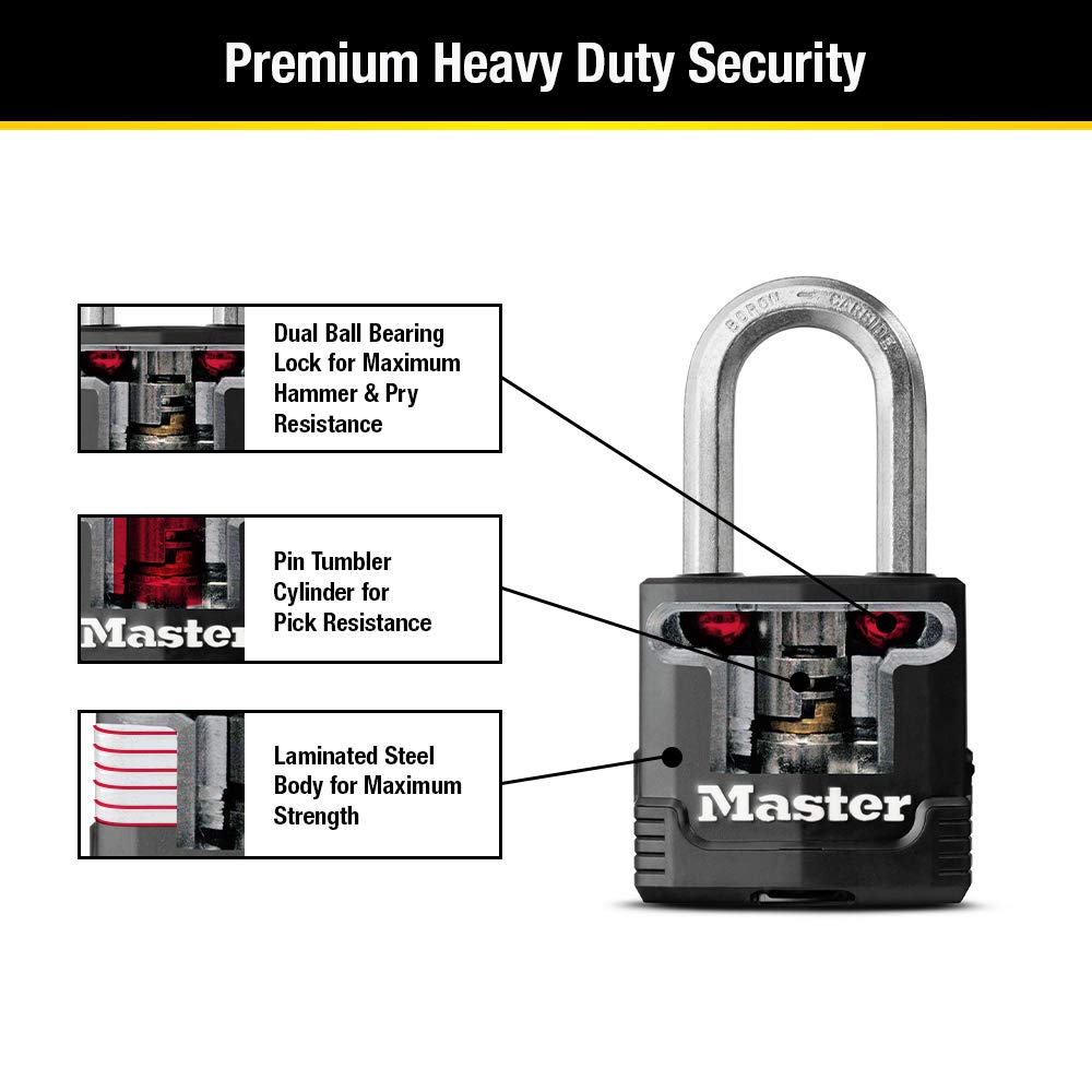 Master Lock padlock beside ruler showing compact dimensions and fit