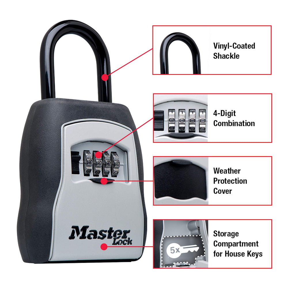Master Lock vinyl-coated shackle detail protecting door hardware from scratches