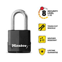 Master Lock close-up of weatherproof thermoplastic cover resisting moisture