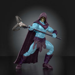 Masters of the Universe Skeletor in dynamic action pose for dramatic shelf display