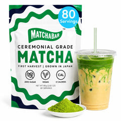 MATCHABAR envase frontal mostrando etiqueta y tamaño 80g, ideal para lattes