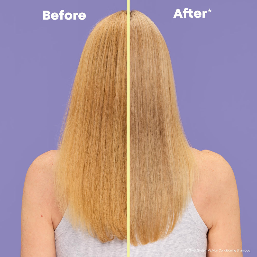 Matrix espuma morada en cabello destacando neutralización de tonos amarillos