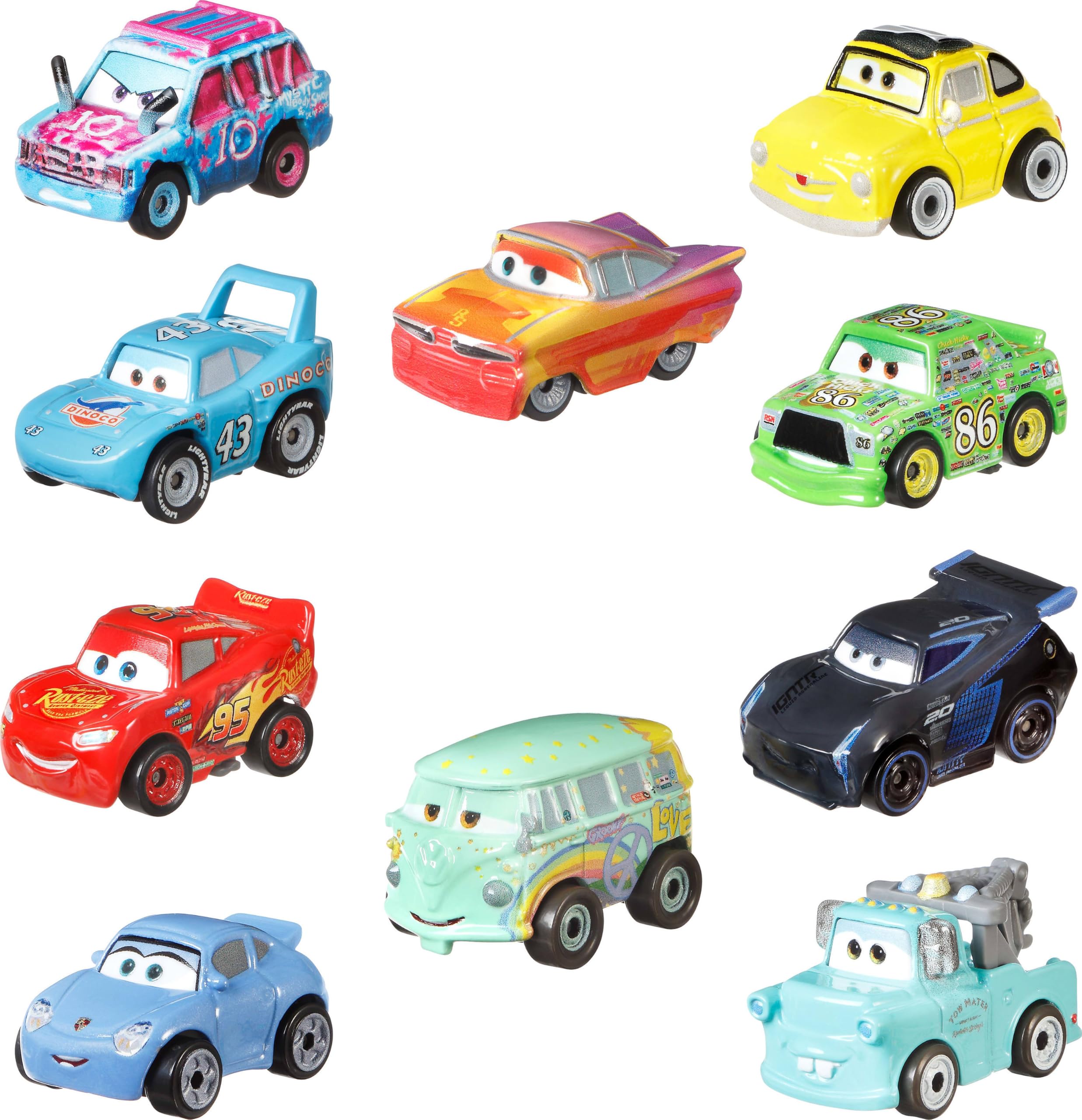 Mattel pack frontal de 10 Cars mostrando variedad y atractivo de colección