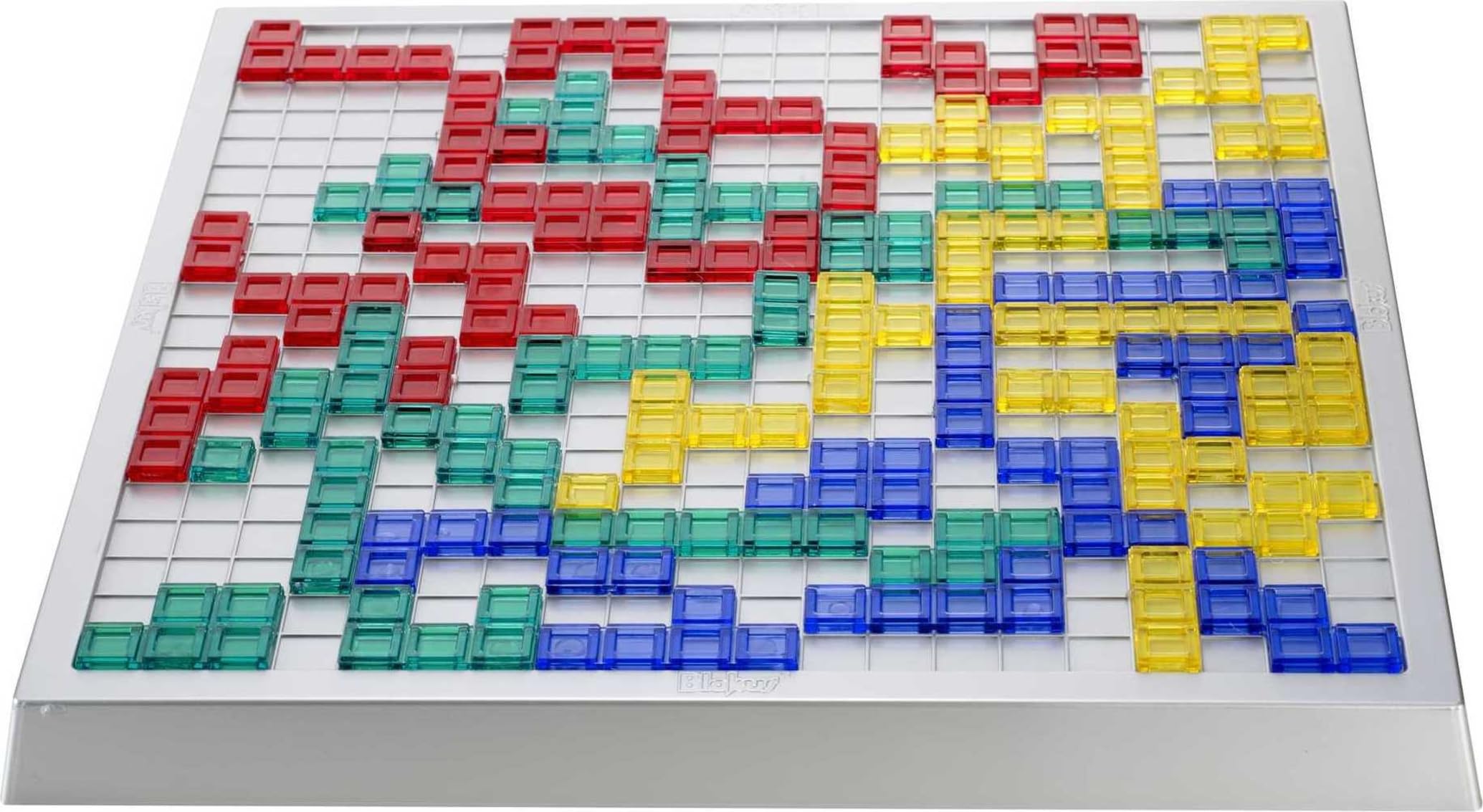 Mattel Games Blokus XL caja y contenido mostrando tablero y las 84 piezas incluidas