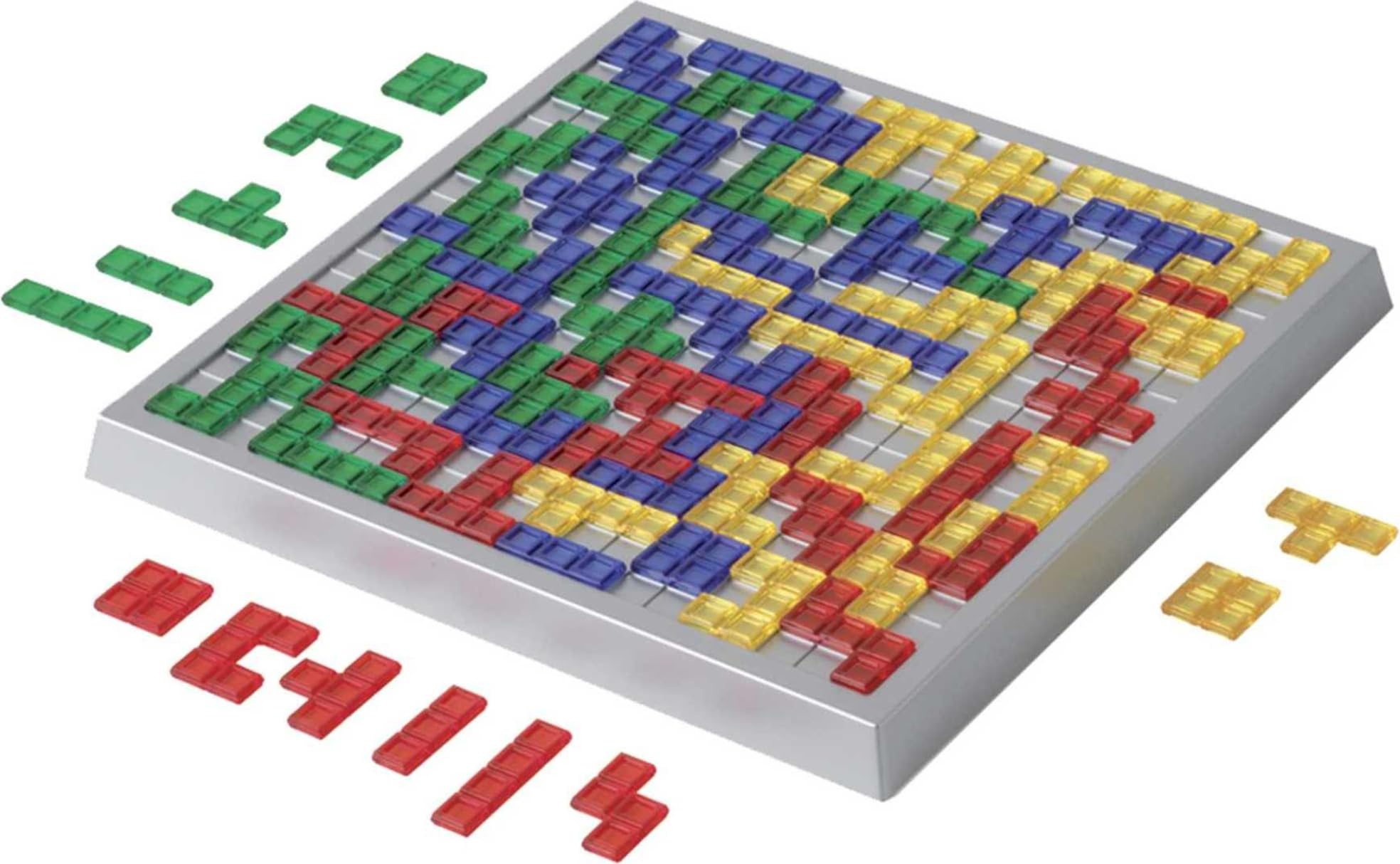 Mattel Games Blokus XL primer plano de esquina ilustrando regla de contacto por esquina
