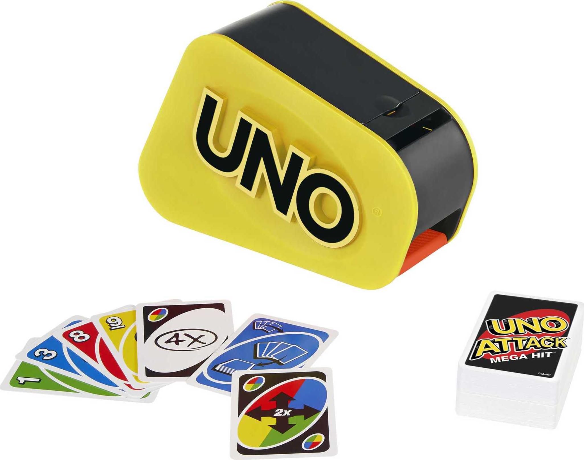 Mattel Games UNO Attack handheld scale comparison showing compact storage benefit