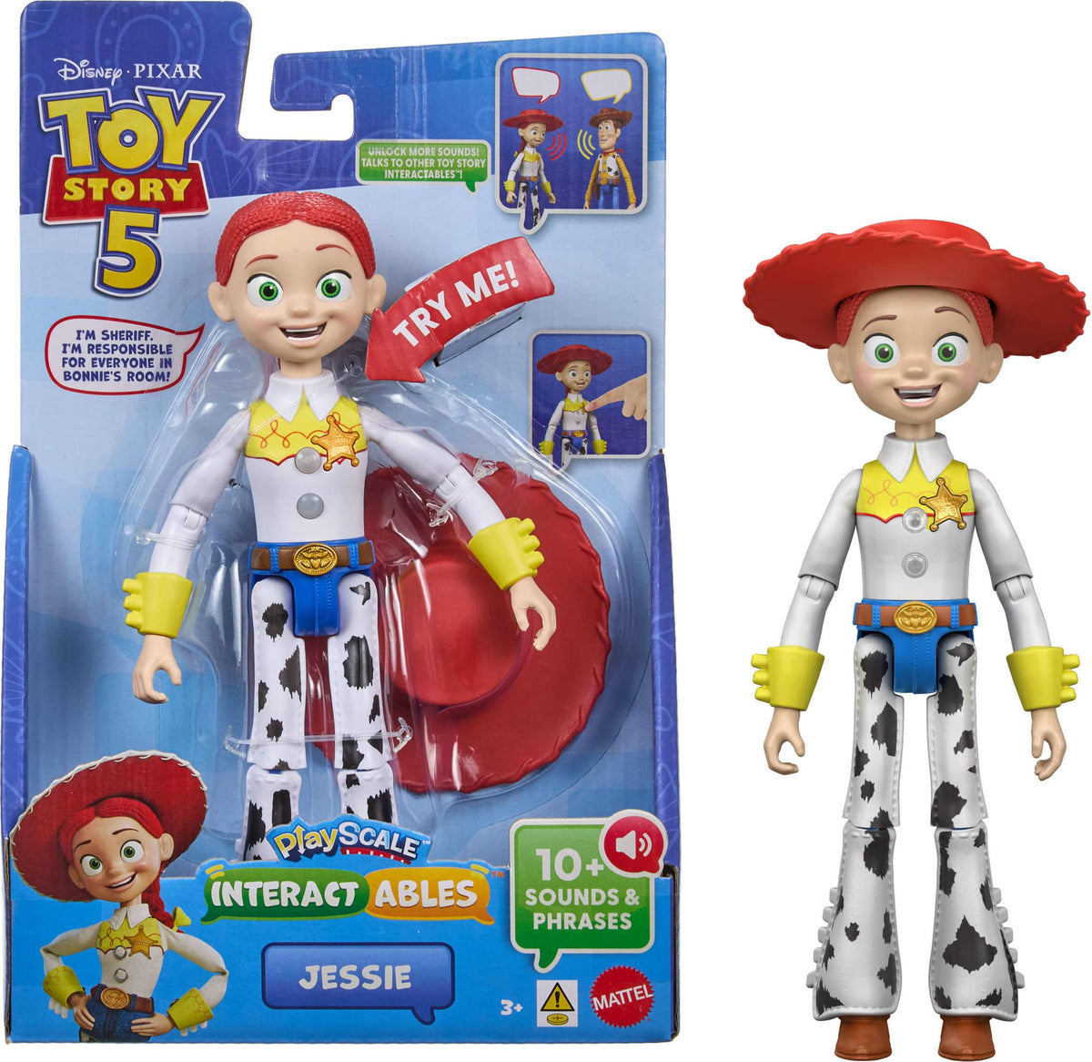 Mattel Jessie frontal con empaque mostrando figura y diseño, ideal para coleccionar