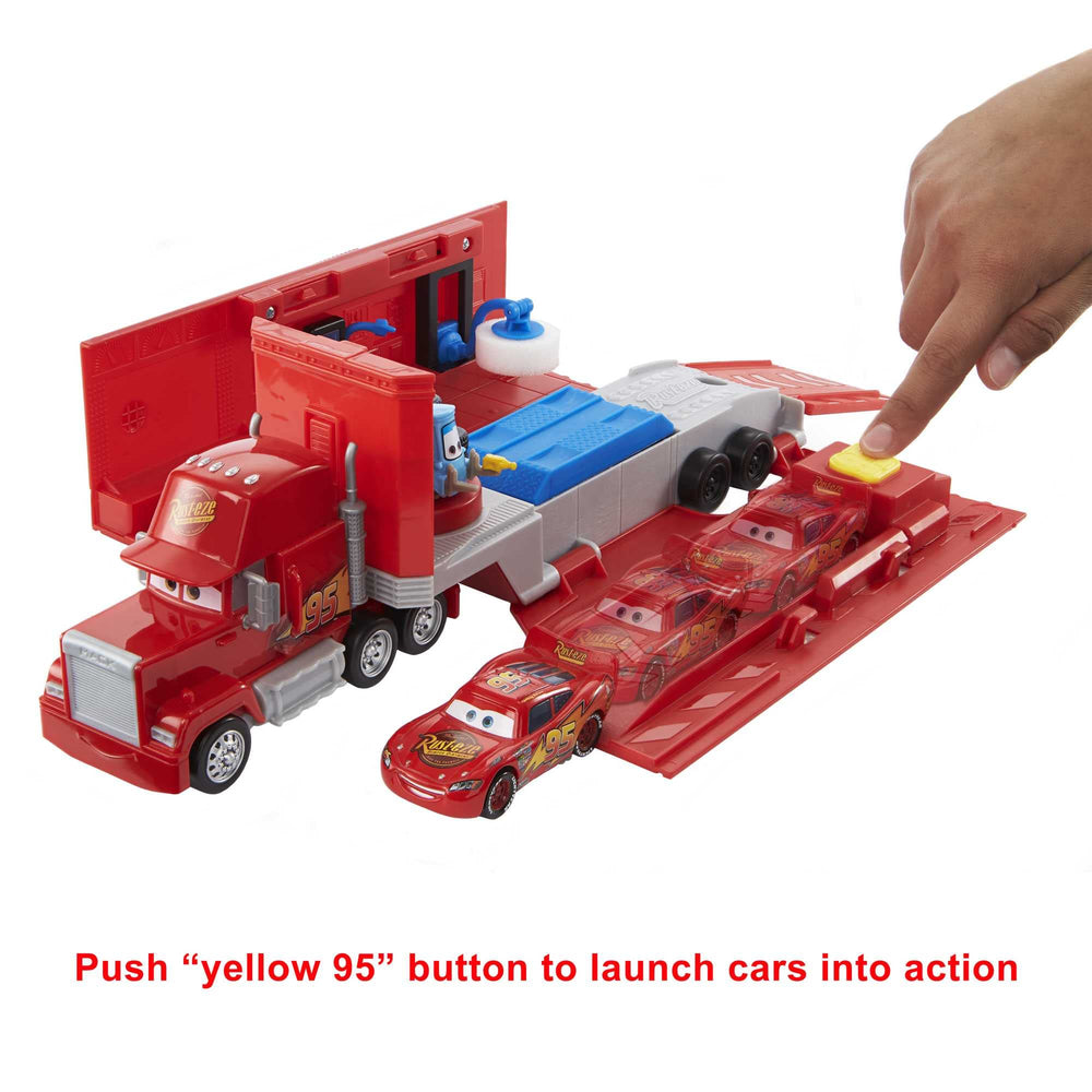 Mattel Mack spring-loaded launcher sending a car forward for fast imaginative races
