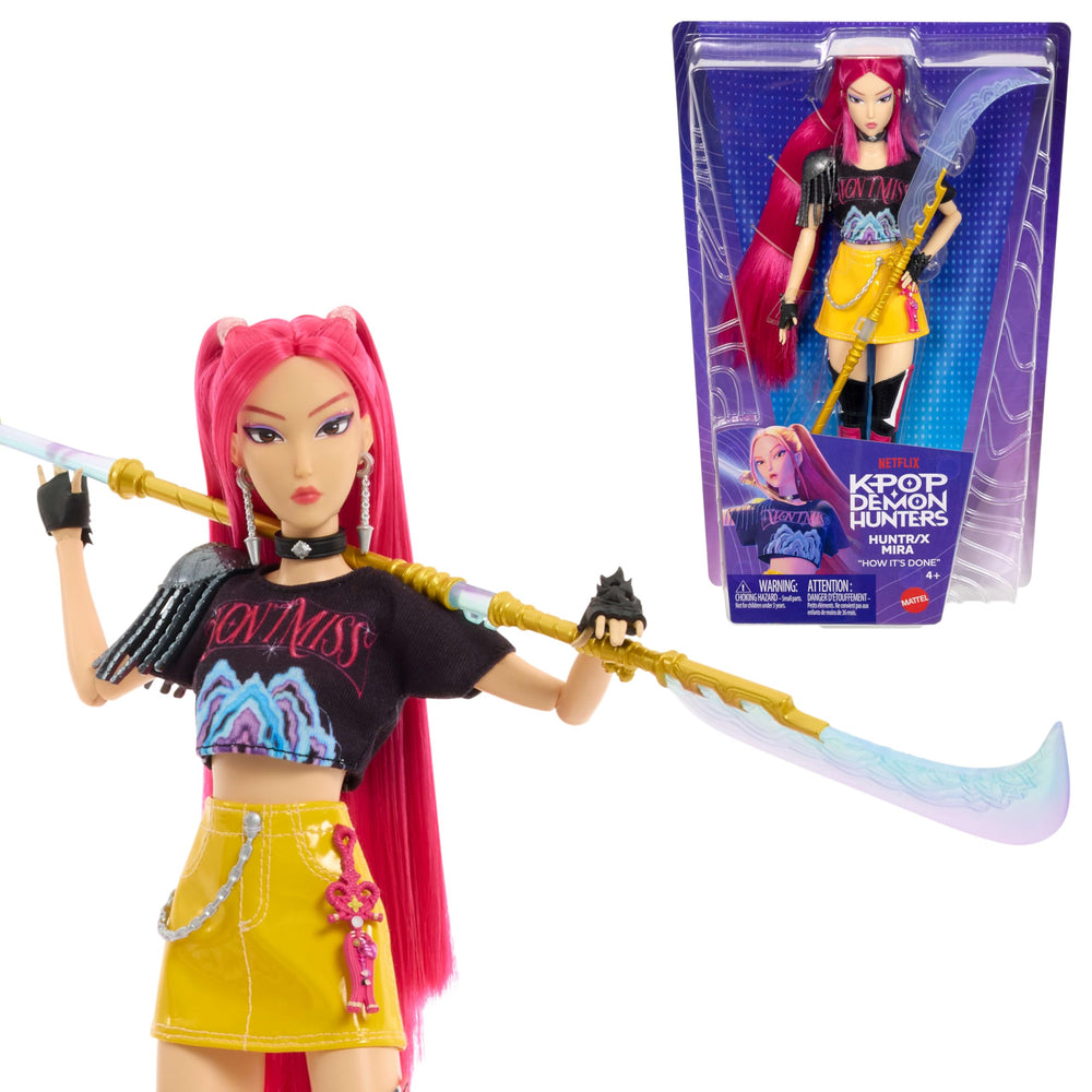 Mattel Mira vista frontal en empaque mostrando vestuario de escenario y pose coleccionable