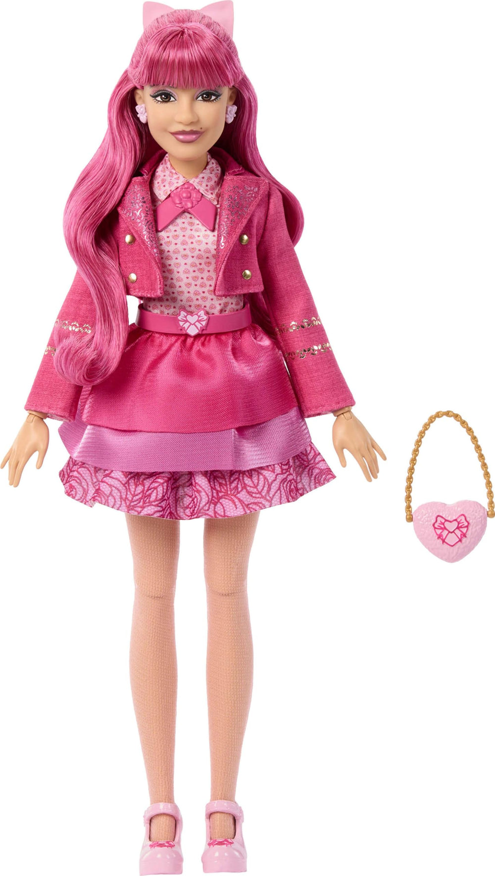Mattel Pink junto a un objeto de escala, muestra tamaño real para coleccionar