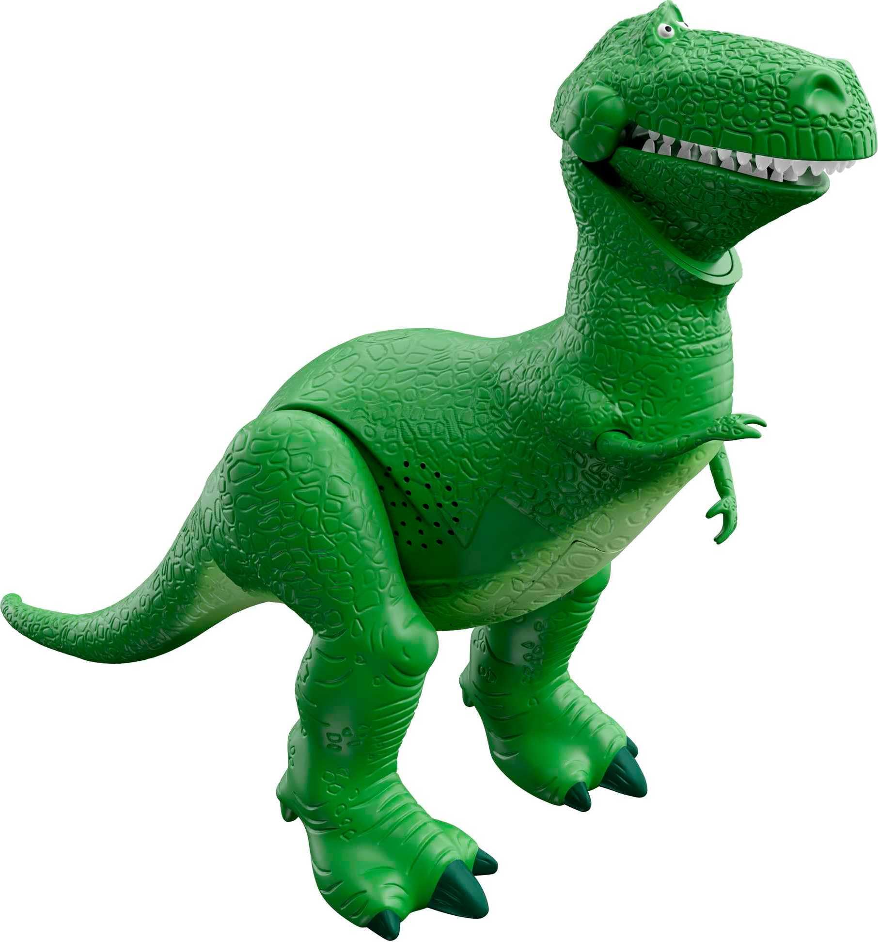 Figura Mattel Rex vista frontal en embalaje mostrando diseño y tamaño