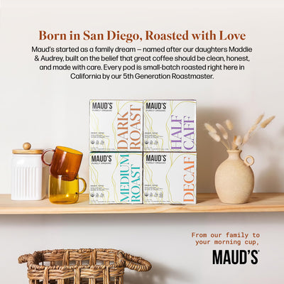 MAUD'S caja abierta con cápsulas lista para máquinas Keurig