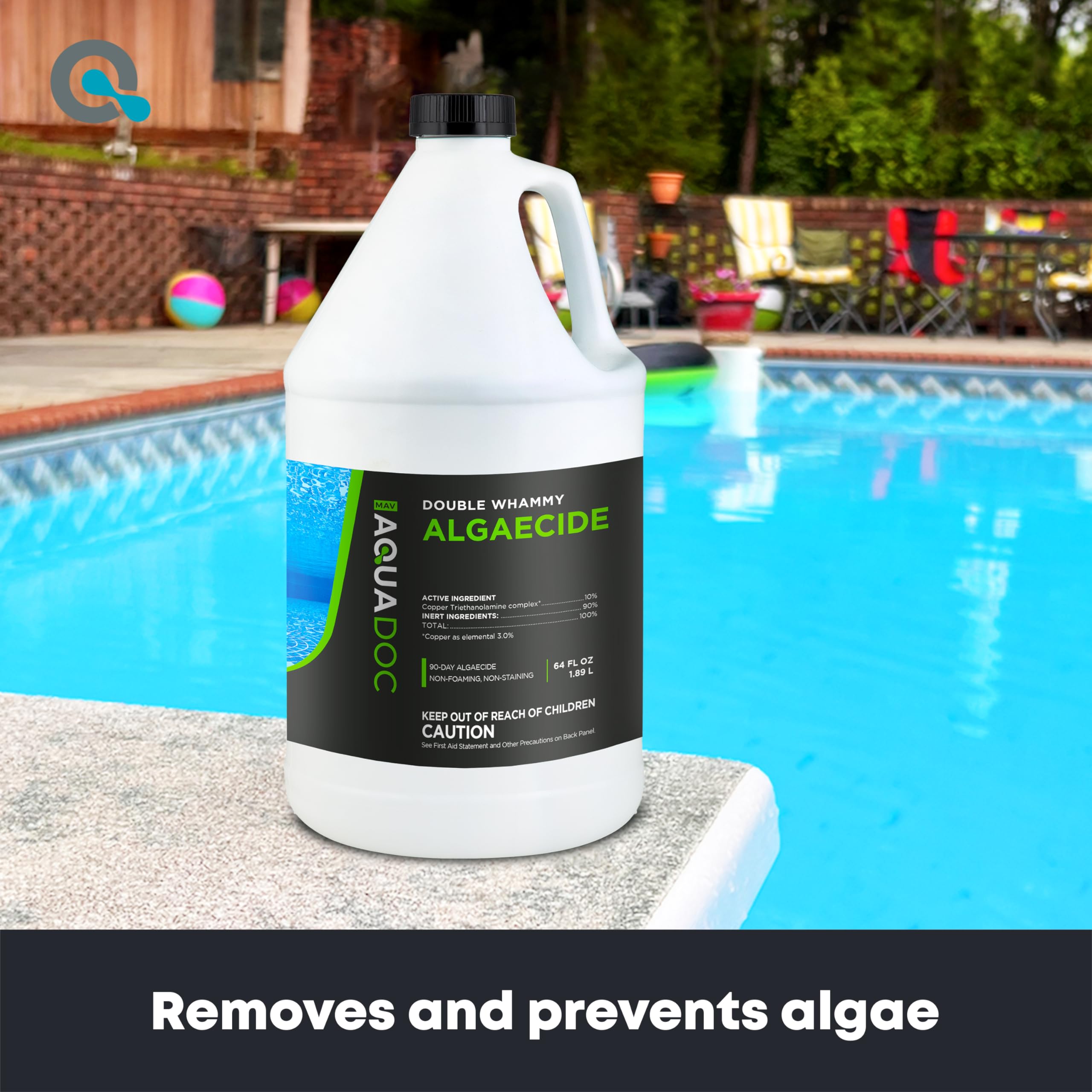 MAV AquaDoc label close-up highlighting usage instructions and 90-day algae control benefit
