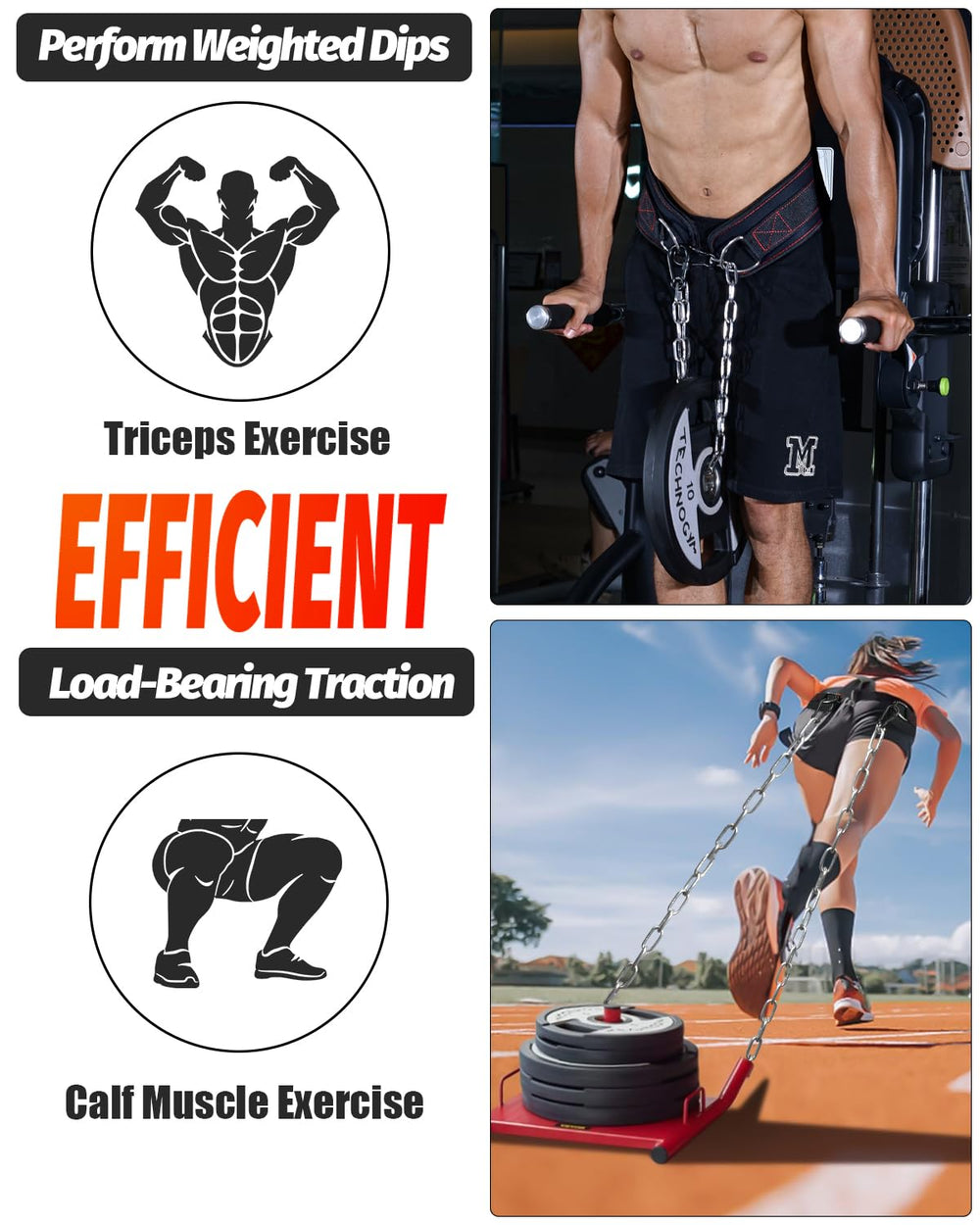 MAXRANK cinturón en uso durante dips demostrando estabilidad y confort al añadir peso