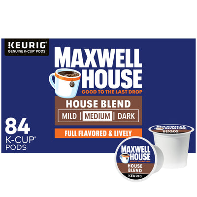 Maxwell House caja frontal muestra 84 cápsulas convenientemente almacenadas
