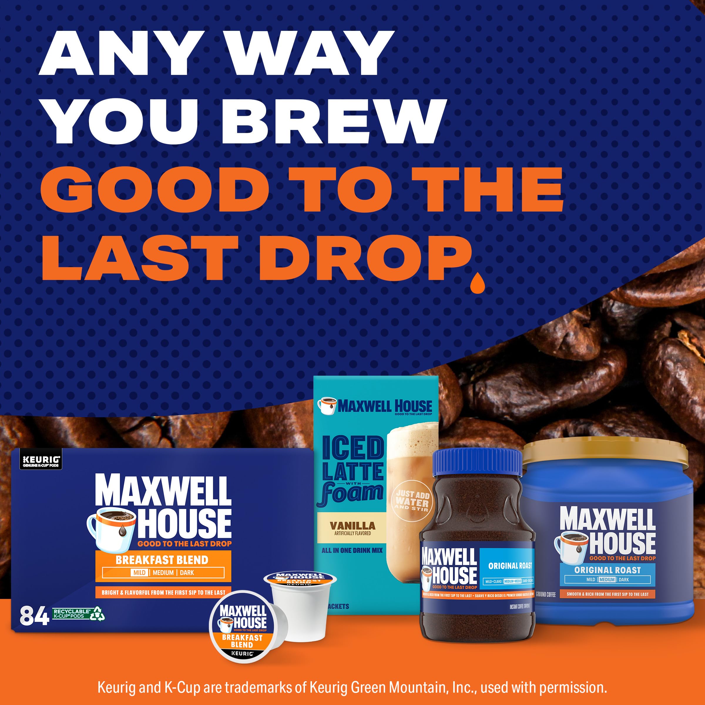 MAXWELL HOUSE comparación de tamaño con mano para visualizar escala de cápsula
