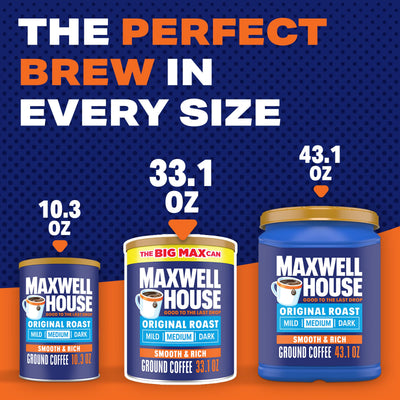 MAXWELL HOUSE comparación de escala muestra la capacidad 33.1 oz