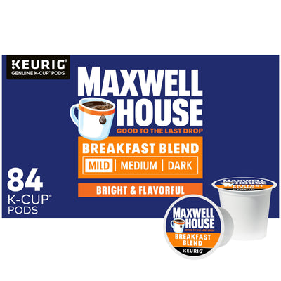 MAXWELL HOUSE frente del empaque mostrando la caja de 84 cápsulas y conveniencia