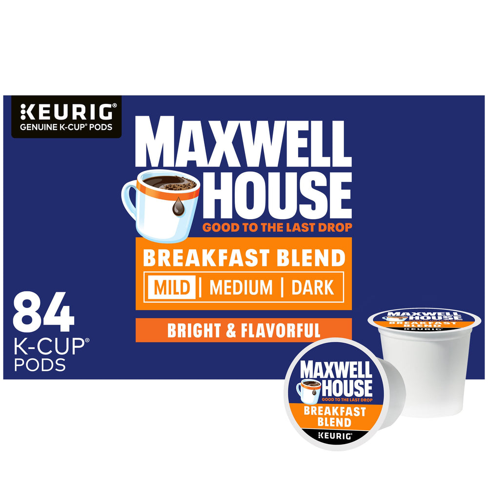 MAXWELL HOUSE frente del empaque mostrando la caja de 84 cápsulas y conveniencia