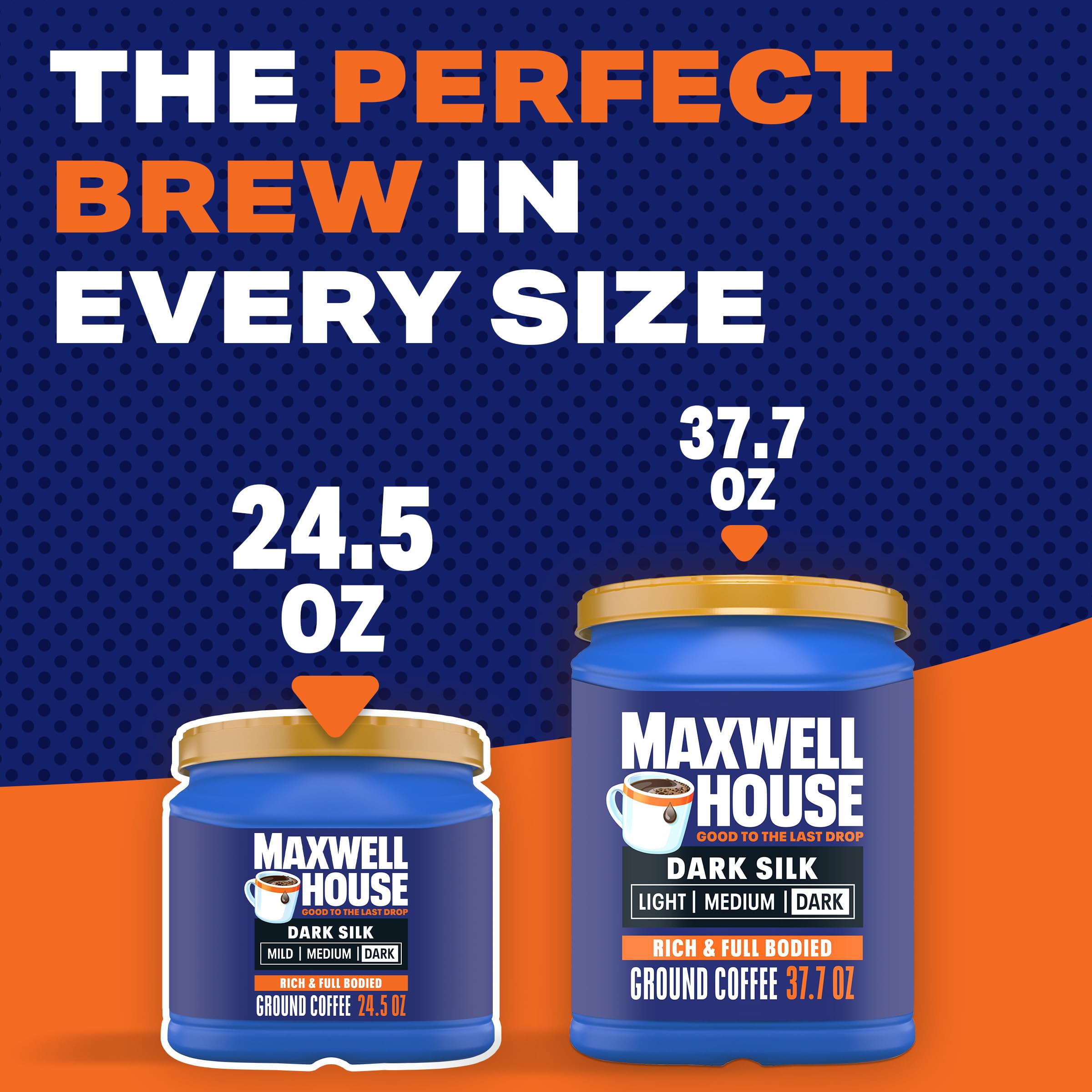 MAXWELL HOUSE primer plano de molido mostrando cuerpo y riqueza