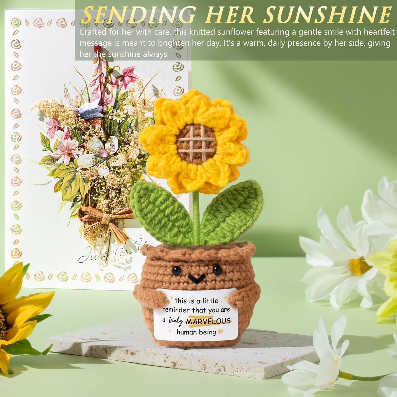 MAYICIVO girasol crochet hecho a mano transmite alegría y apoyo