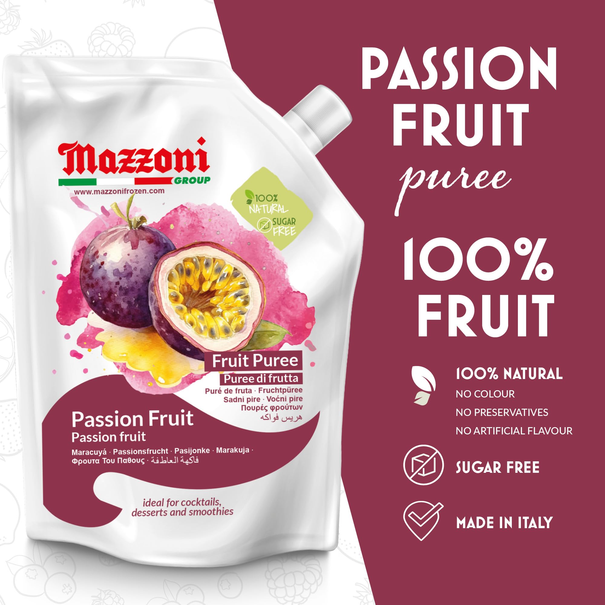 Mazzoni pulpa textura cerca sin semillas que aporta cuerpo y aroma natural