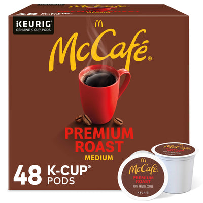 McCafé front box showing premium roast and 48-count convenience benefit