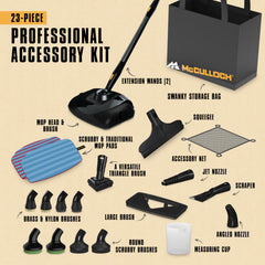 McCulloch MC1385 accesorios organizados mostrando 23 piezas para múltiples tareas