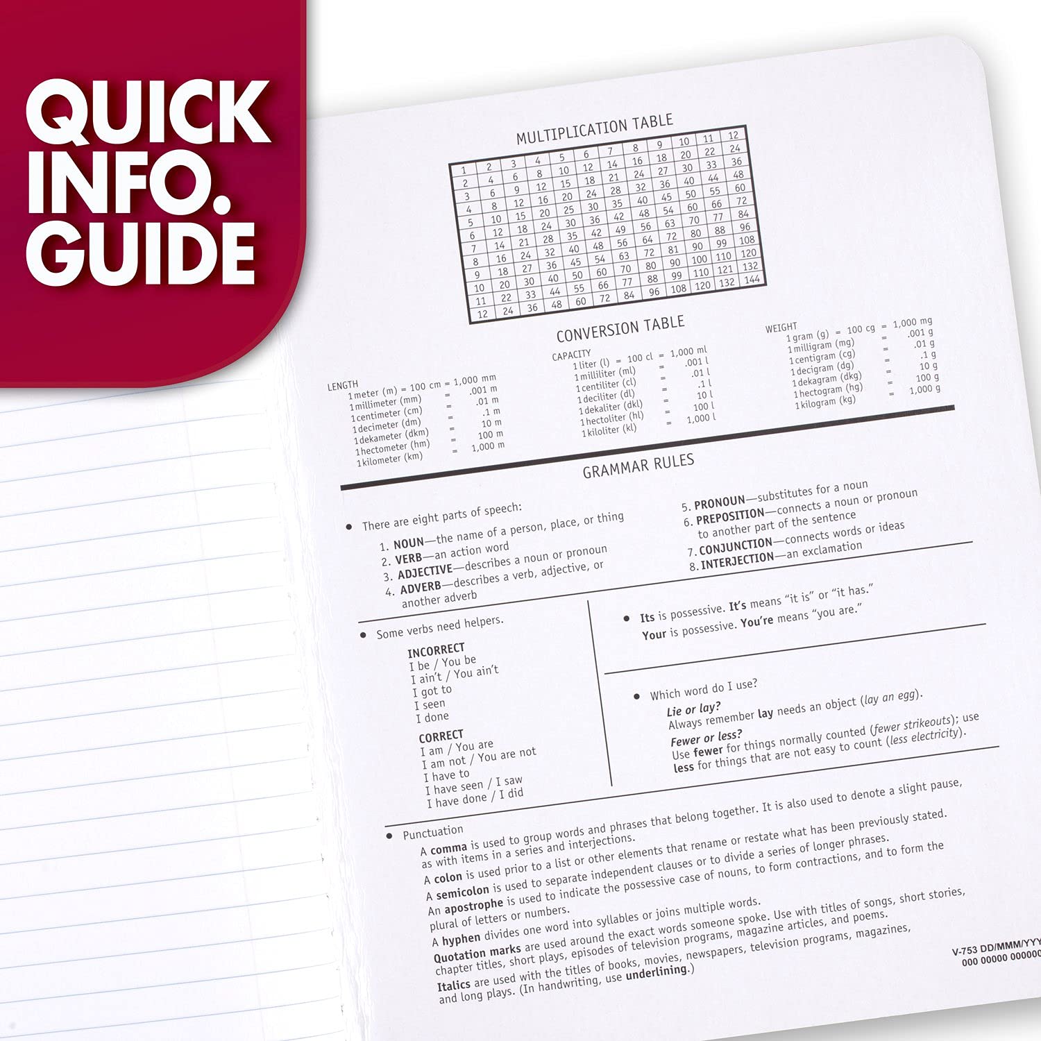 Mead cuaderno junto a una regla para mostrar dimensiones 7.5" x 9.75"
