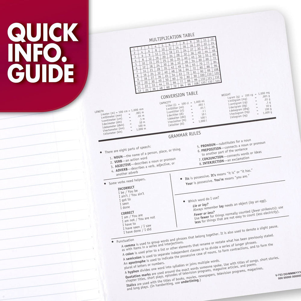 Mead cuaderno junto a una regla para mostrar dimensiones 7.5" x 9.75"