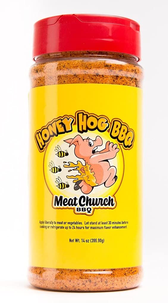 Meat Church detalle de textura del Honey Hog sobre mano, resalta color y adherencia