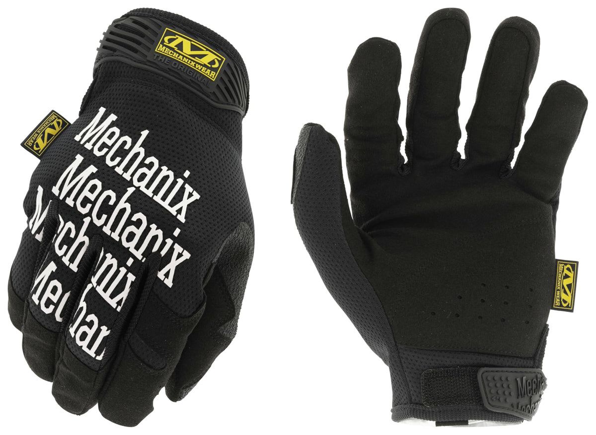 Mechanix Wear vista frontal de los guantes negro, ajuste seguro y profesional