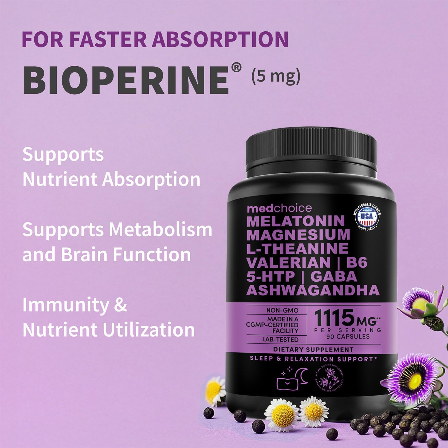 MEDCHOICE raíz de valeriana y ashwagandha que refuerzan la relajación