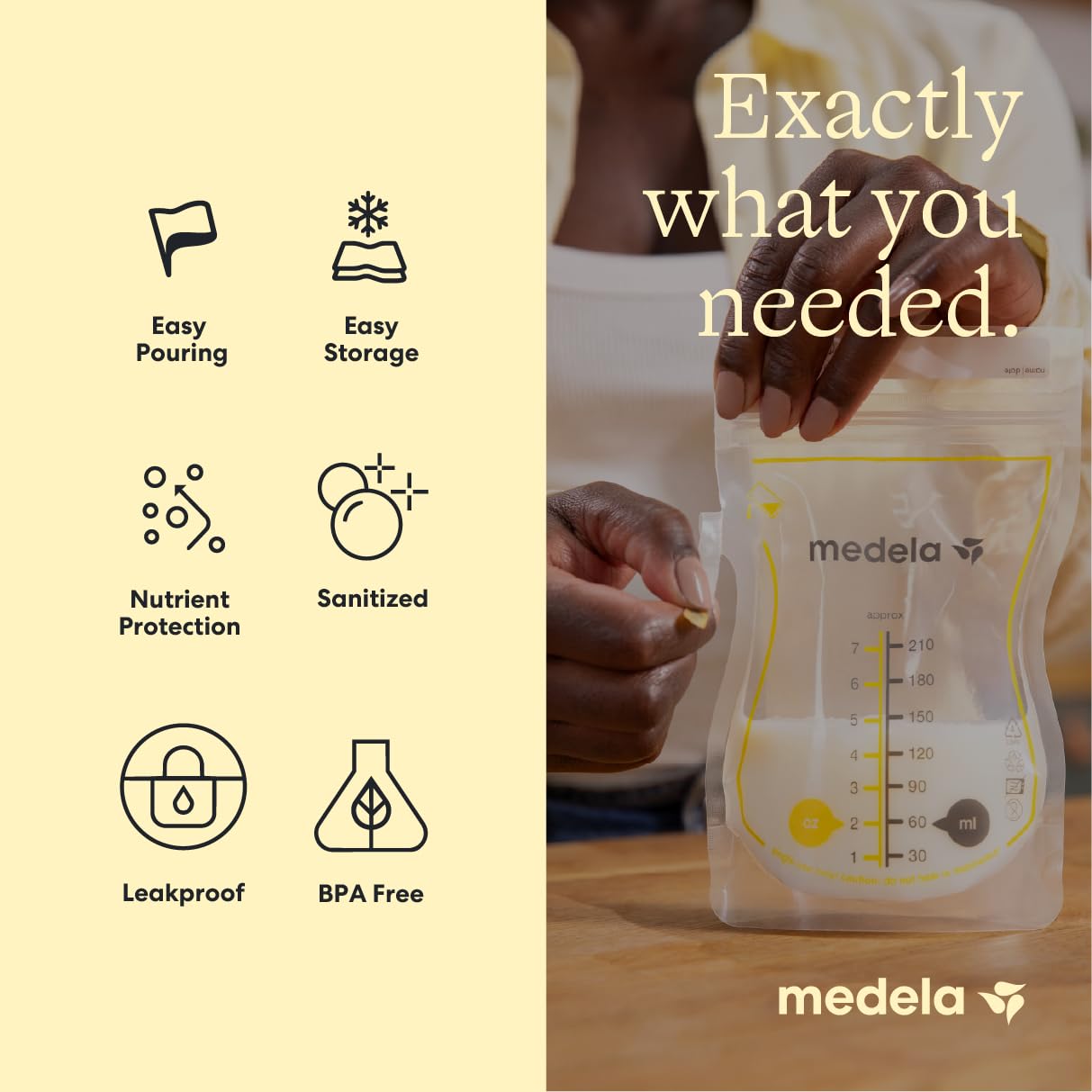 Medela apertura superior ancha facilitando llenar sin derrames