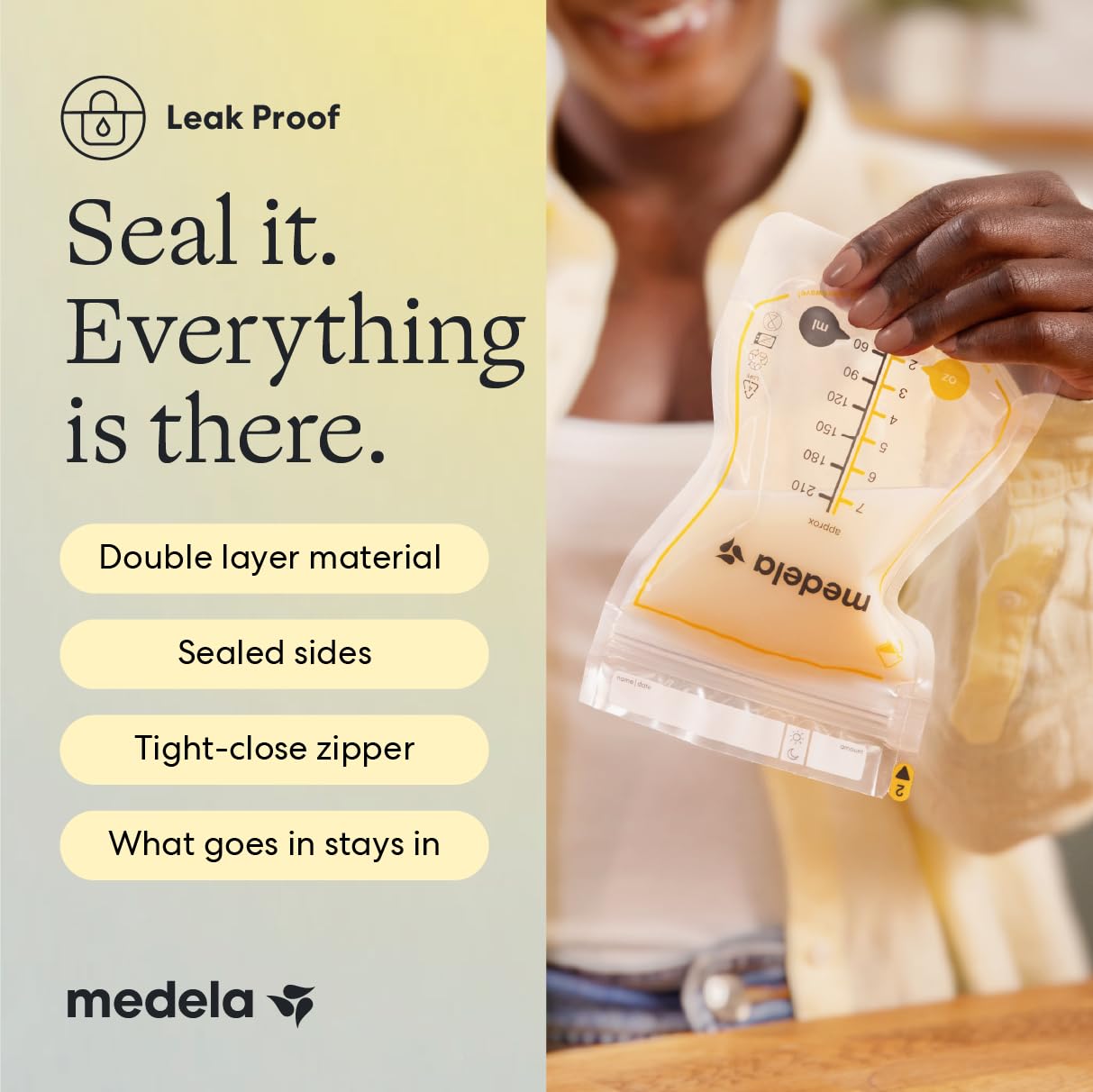 Medela cierre doble-zip que garantiza sellado y menor riesgo de fugas