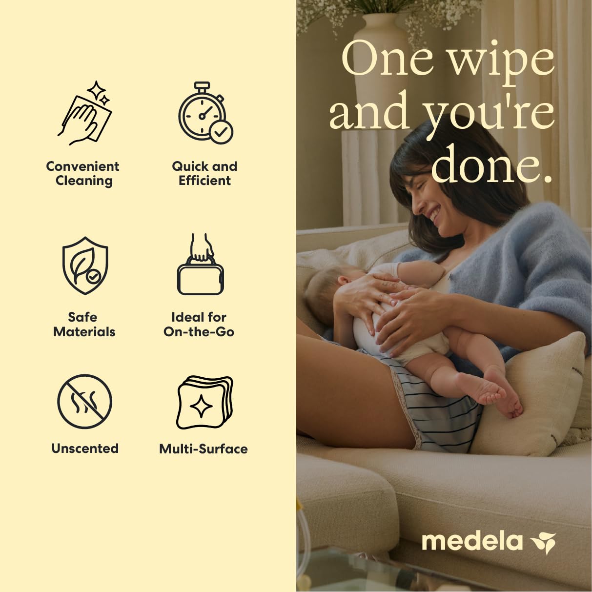 Medela textura de la toallita mostrando fibras suaves y eficacia