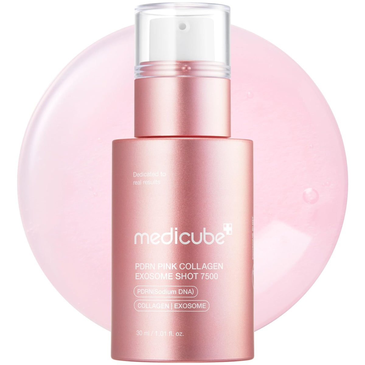 medicube frasco frontal mostrando diseño y beneficios visibles