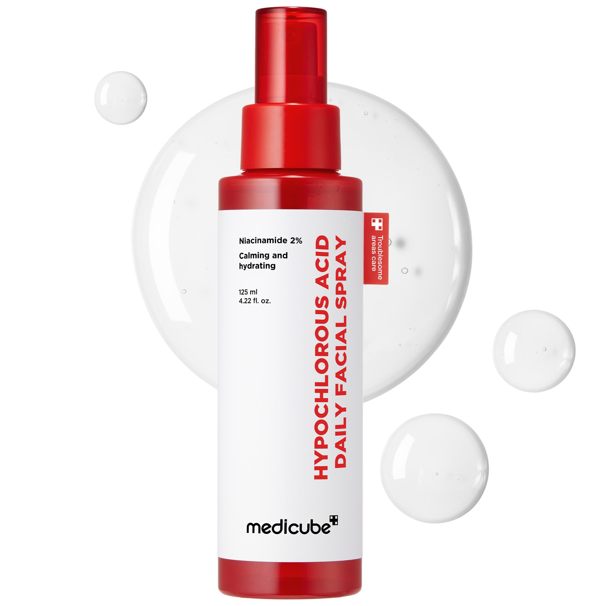 medicube envase frontal mostrando el spray calmante y su diseño práctico