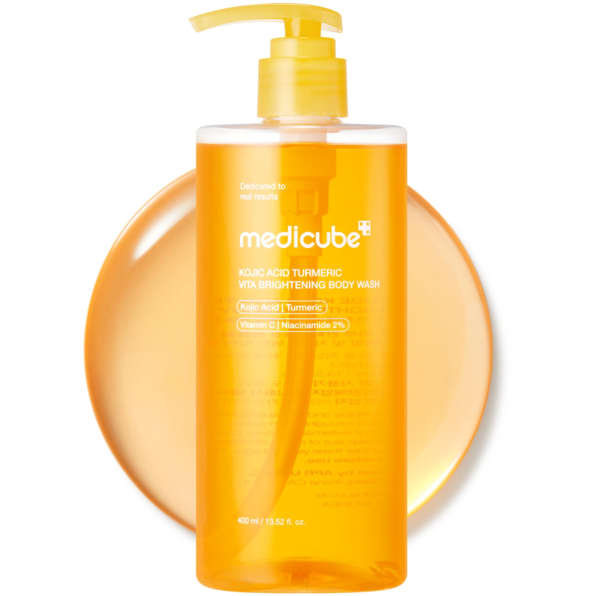 medicube botella frontal mostrando el gel corporal y benefits iluminadores