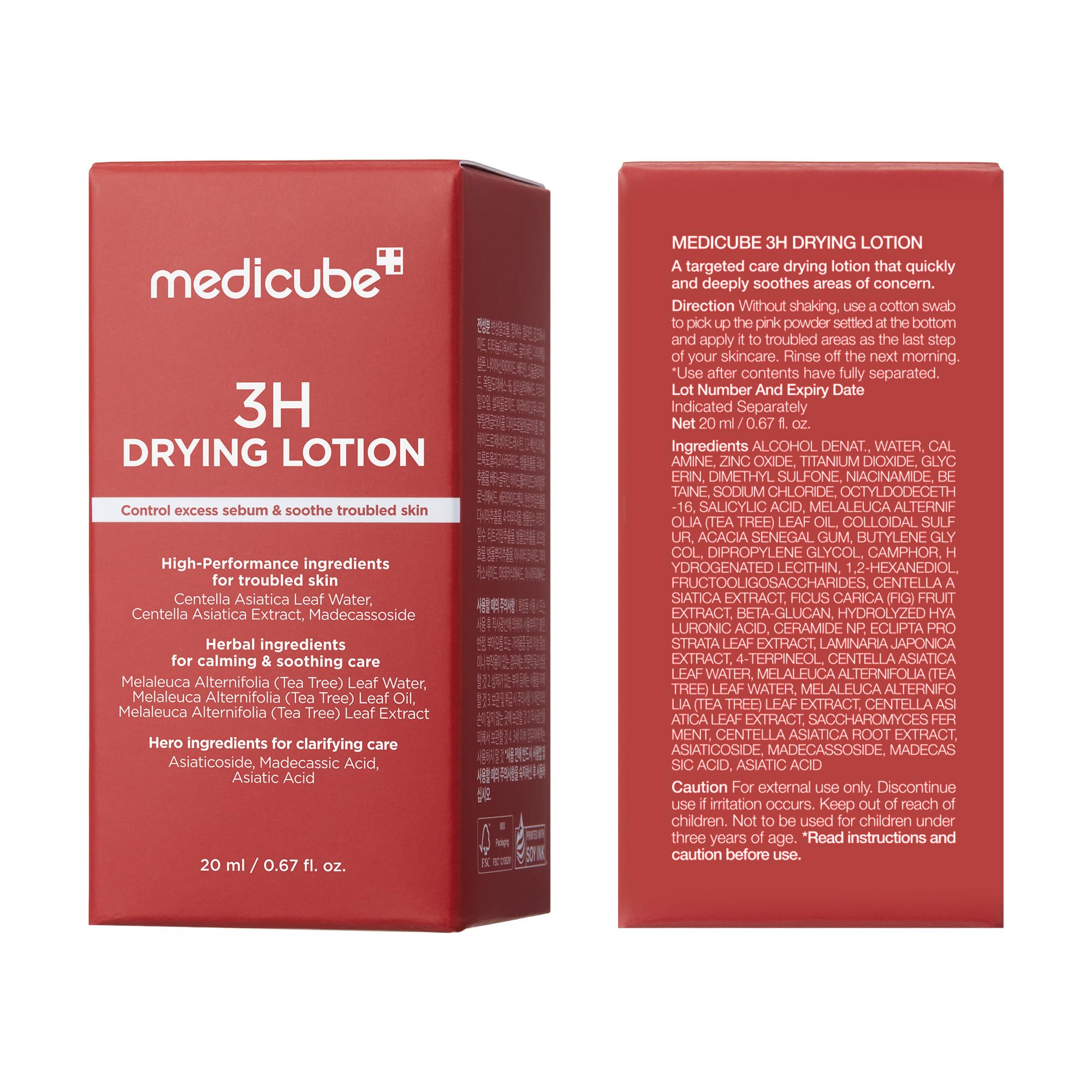 medicube envase abierto mostrando el interior y accesorios de aplicación
