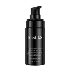 Medik8 bottle front packaging shows sleek serum and brand, communicates premium treatment